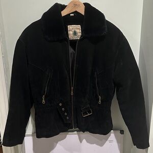 Northwest Territory Black Suede Belted Bomber Jacket